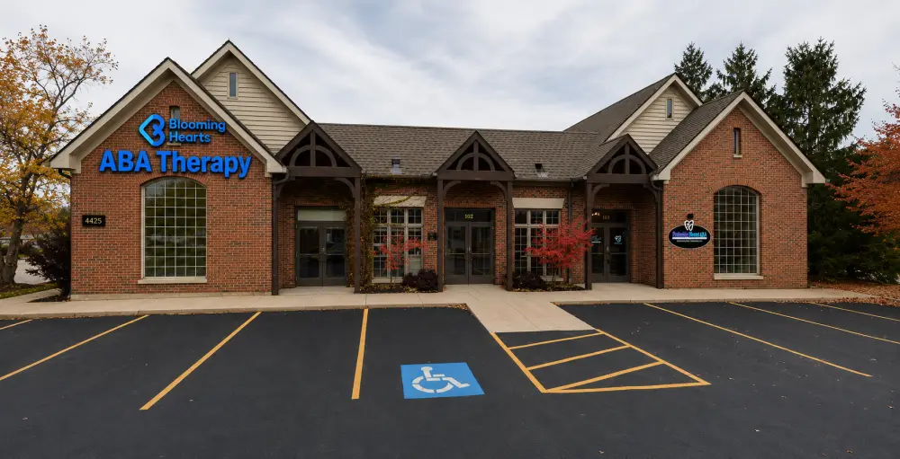Blooming Hearts ABA Therapy building at 4425 Montgomery Rd, Naperville, with signage